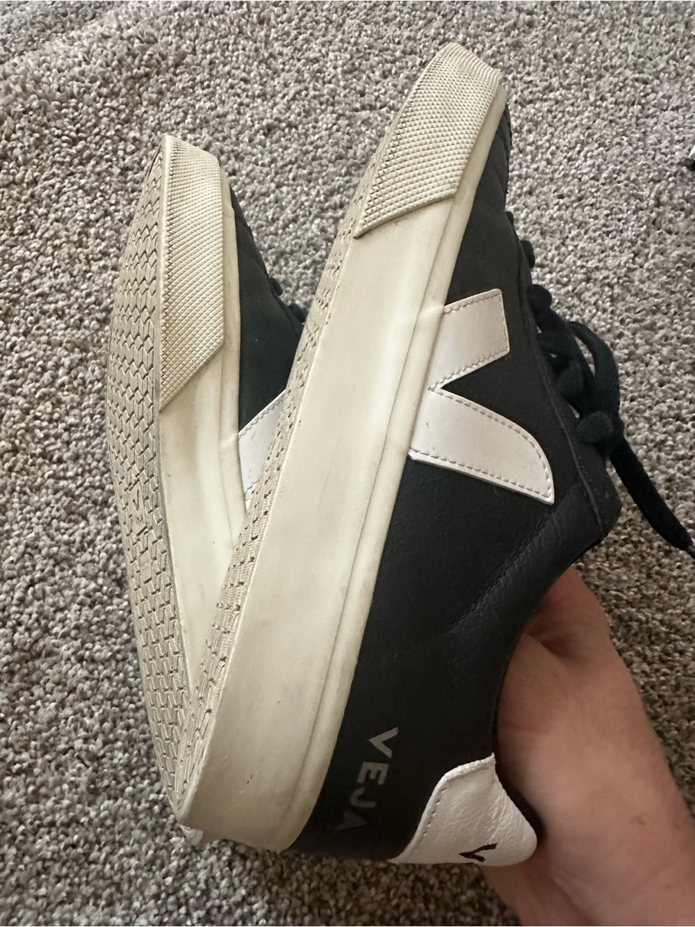 Veja Campo Black Leather Sneakers with White Veja Logo. Women size 8 US/39 EUR. - Picture 6 of 7
